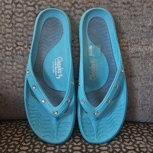 Cheeks Women's Blue Flip Flops By Tony Little, Sz 11 - Beach, Resort, Cruise